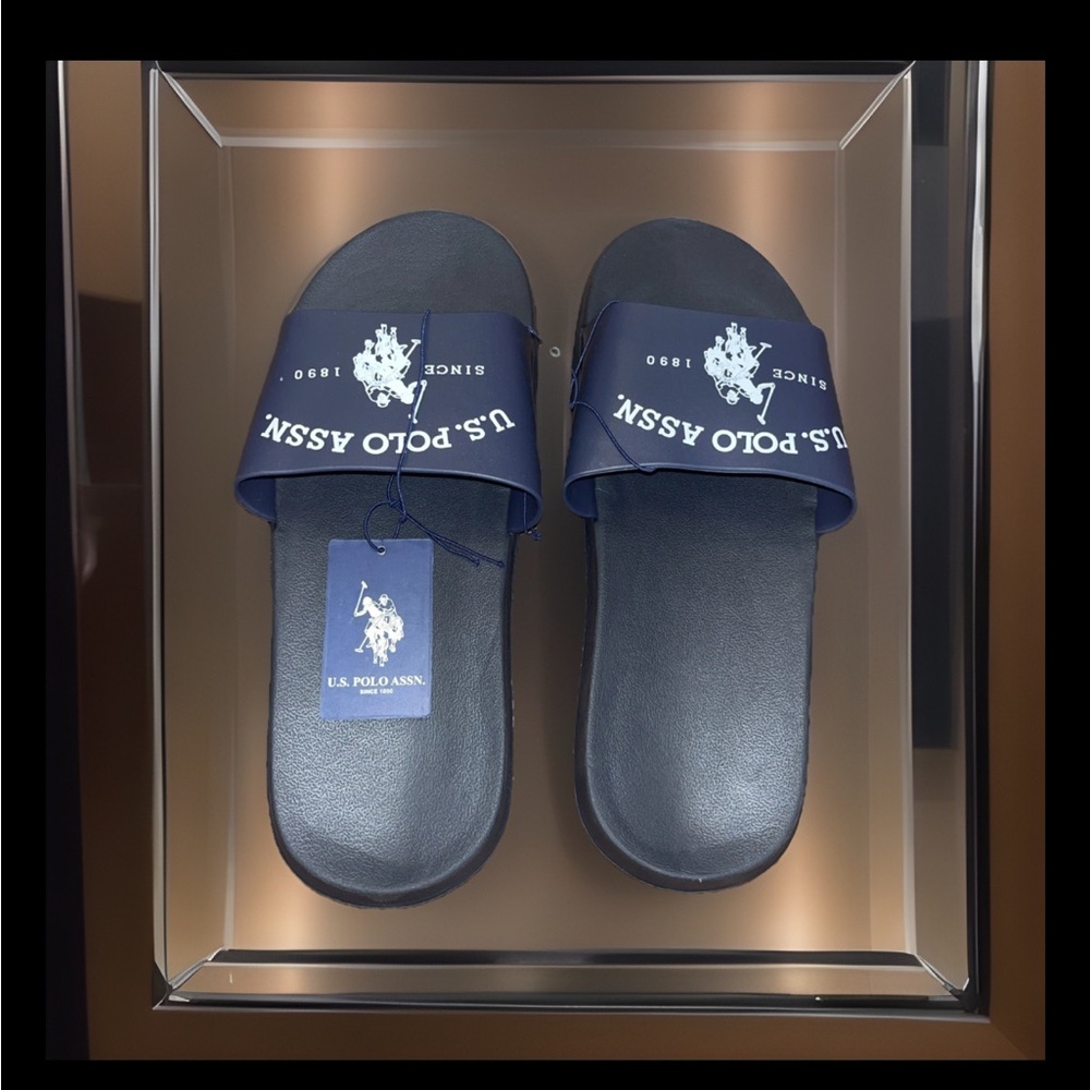 U.S. Polo Assn. Slip On Sport Sandals Slippers Navy Sandal Anti-Slip Cushioned